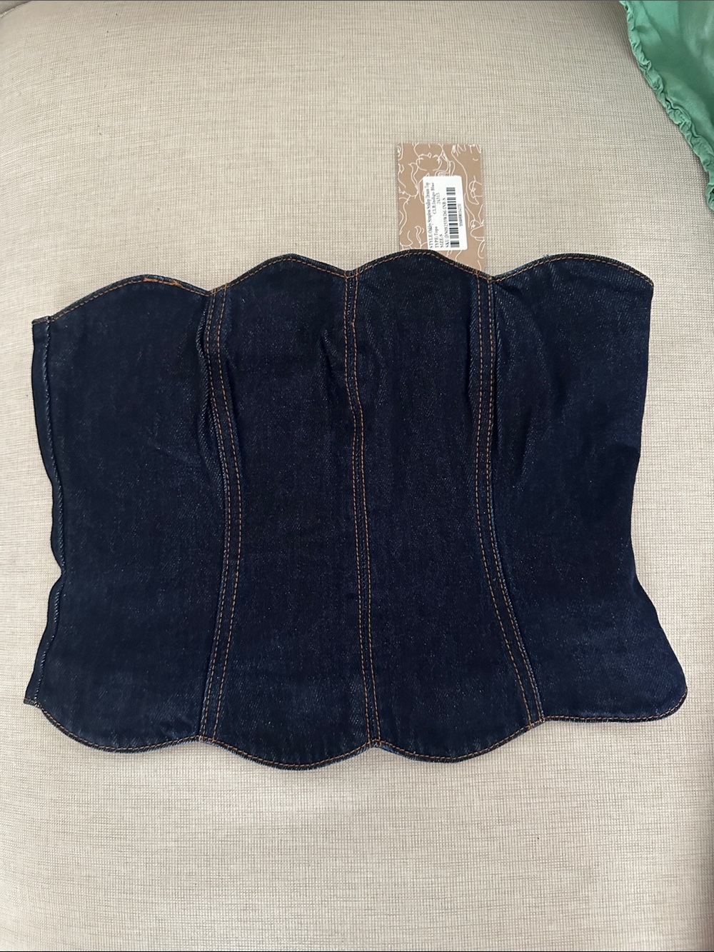 Denim Strapless Scalloped Corset Top - indigo blue